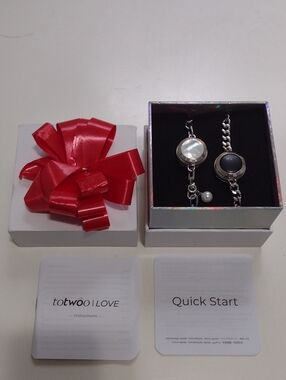 Totwoo I Love Silver Bracelet Set with Pearl and Black Charm Smart Electronics